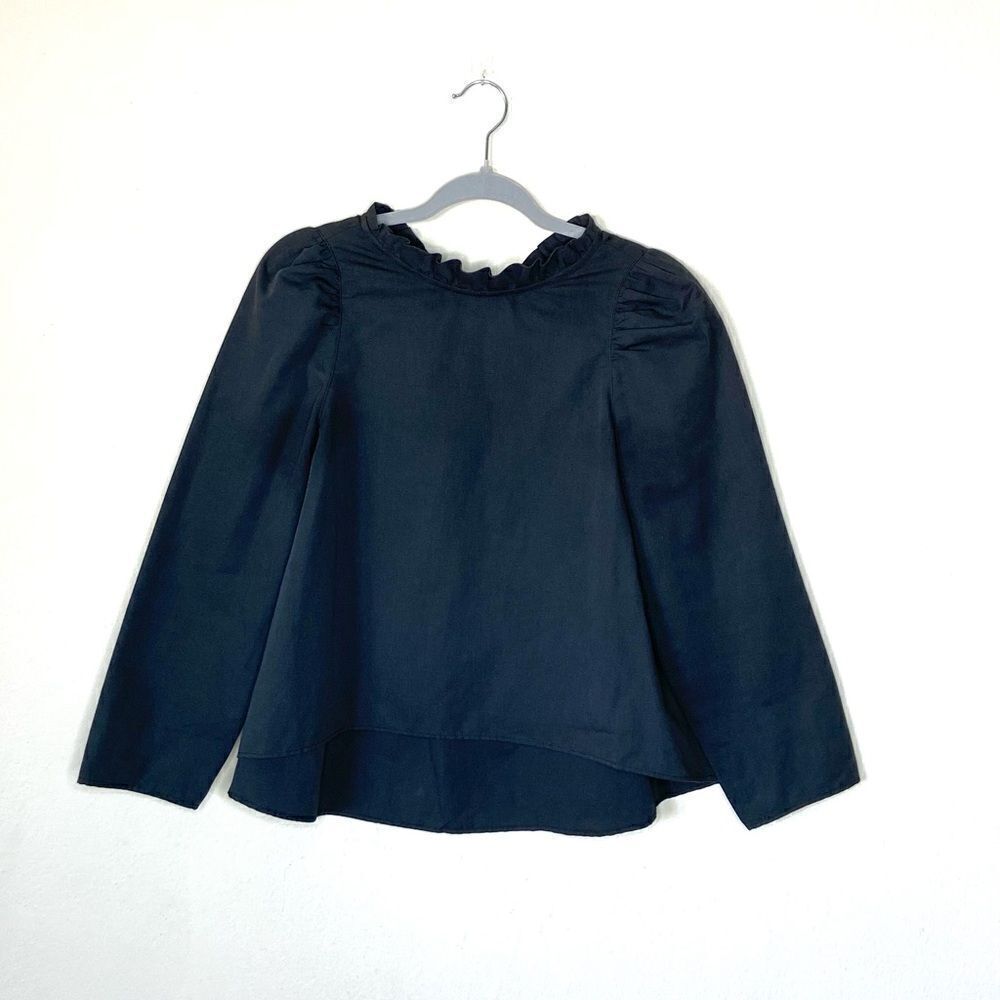 Atlantique Ascoli Paris Cotton Black Blouse Long Sleeve Made in France Size XS - Picture 4 of 9